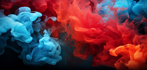 Swirling plumes of vermilion and azure smoke dispersing gracefully, creating a mesmerizing and colorful atmosphere.