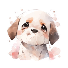 Cute puppy dog crying watercolor paint 