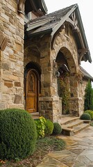 Naklejka premium House is built of stone and decorated with beautiful wooden doors