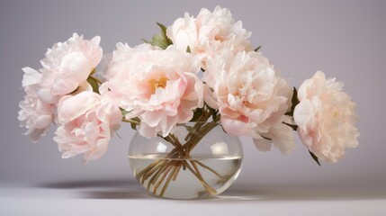  a vase filled with pink flowers sitting on top of a white counter top next to a glass vase filled with water.