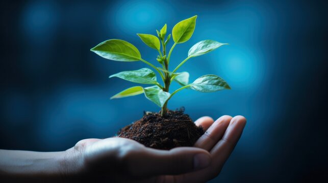 A solitary hand holds a sapling in the dark, illuminated by a soft glow, symbolizing hope and life on World Health Day. It’s a powerful metaphor for resilience and the care of our planet.