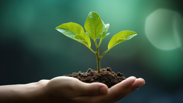  A young plant sprouts from a handful of soil, a symbol of growth and sustainability for World Health Day. This image captures the essence of life's resilience and hope for a healthier world.
