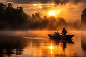 Sunrise Serenity: Picturesque Morning Fishing with Fishermen and Cloud Reflections