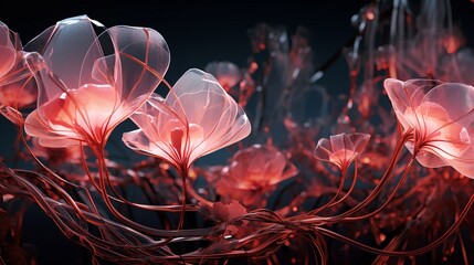 Translucent floral structures and glowing vines, perfect for overlaying text.