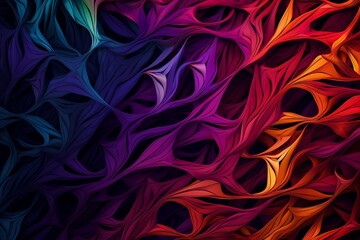 Intricate 3D color interlace crafting an elaborate multi-colored abstract lines pattern, against a rich purple backdrop with a vividly colored tree. - obrazy, fototapety, plakaty