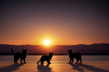 cats on sunset background