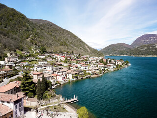 Porlezza small town on Lake Lugano, Italy