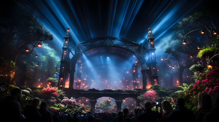 Obraz premium A music festival with a brightly lit stage