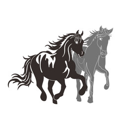 Drawing the black silhouette of running horse on a white background for logos and others