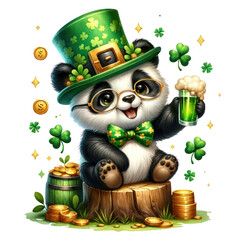 Cute Panda St Patrick's Day Clipart Illustration