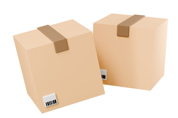 Parcels box, Cardboards boxes, Delivery package box icon Online delivery transportation logistics concept on blue background. minimal cartoon.3D Rendering. Banner, a place for text, copy space.
