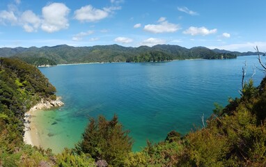 Fototapeta na wymiar New Zealand abel tasman turquoise green water sea