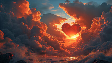 Splendid Cloud heart with sun  behind. Generative Ai