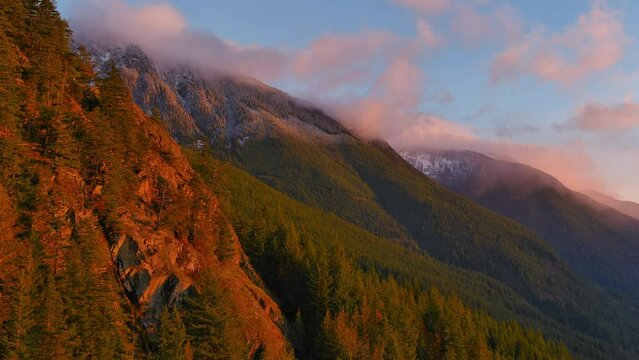 Canadian Mountain Landscape on the West Coast Pacific Ocean. Aerial Nature Background. Howe Sound, BC, Canada.