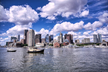The Boston, Massachusetts skyline from Boston Harbor.