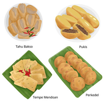 Tahu bakso, pukis, tempe and perkedel indonesian food