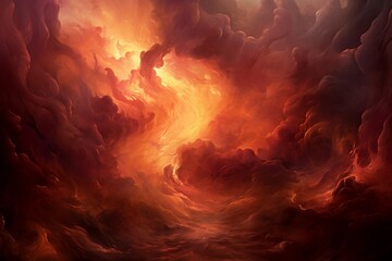 A backdrop veiled in swirling smoke, illuminated by vibrant bursts of flames in shades of crimson and gold, creating a mesmerizing fiery scene.