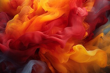 A backdrop veiled in swirling smoke, illuminated by vibrant bursts of flames in shades of crimson and gold, creating a mesmerizing fiery scene.