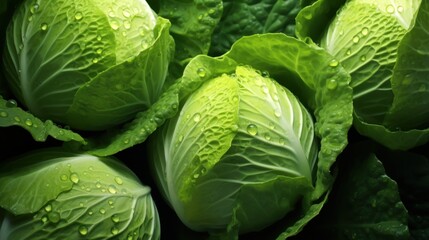  a close up of a bunch of green lettuce with drops of water on the leaves and leaves of the lettuce.