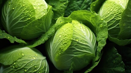 Fototapeta premium a close up of a bunch of green lettuce with drops of water on the leaves and leaves of the lettuce.