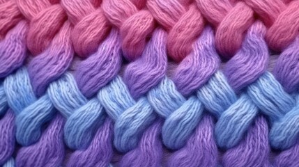 Knitted texture of colorful wool threads close-up. Texture of a colorful knitted sweater. Realistic large colorful knitting 3D background. Collection of knitted backgrounds. Generative ai.