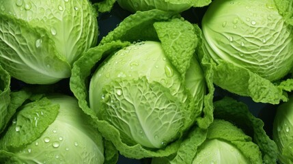Fototapeta premium a pile of green lettuce with drops of water on the top of them and on top of each other.