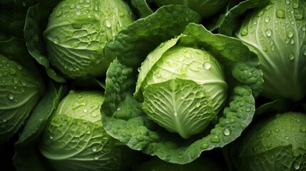  a close up of a bunch of green lettuce with drops of water on the leaves and the tops.