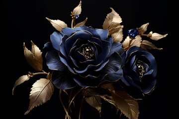 A captivating bloom with petals donning a graceful fusion of deep navy blue and radiant golden hues, exuding elegance and allure.