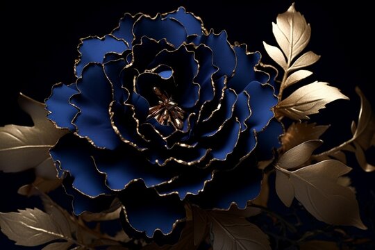 A captivating bloom with petals donning a graceful fusion of deep navy blue and radiant golden hues, exuding elegance and allure. - Powered by Adobe