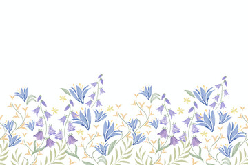 background with blue flowers . floral border frame banner frame vector illustration for Mother’s day, father’s day, valentines, spring, summer, anniversary template decoration for specials day.