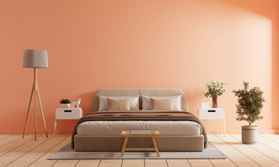 Bedroom with peach color paint wall.