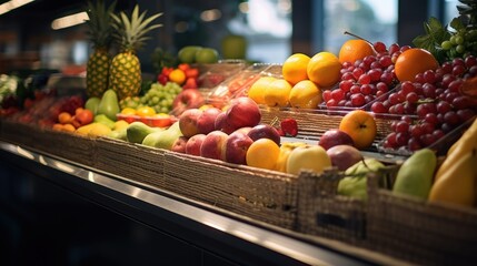  a display in a grocery store filled with lots of different types of fruits and veggies to choose from.