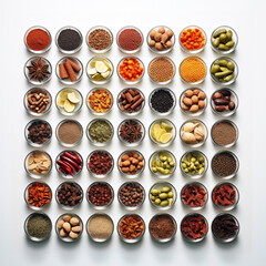 Multi spice bowl set on light background, top view