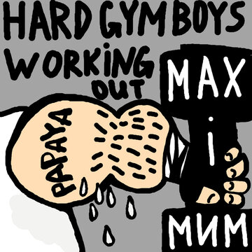 Hard gym men working out, training, sport, power, cartoon illustration  