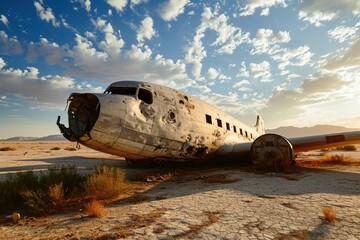 A plane wreck in the desert.