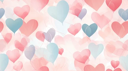 Poster  a bunch of heart shaped balloons floating in the air with pink, blue, and red colors on a white background. © Anna