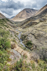 Mountain Valley And River In The Andes