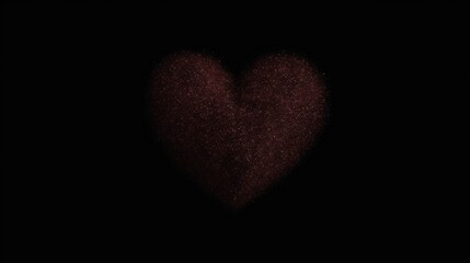  a close up of a red heart on a black background with a small amount of dust in the shape of a heart.