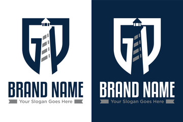 modern simple letter GP lighthouse icon illustration logo design