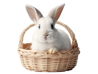White rabbit in a basket isolated on transparent background