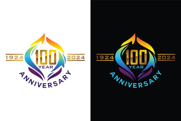100 Anniversary gold numbers badge vector logo design - obrazy, fototapety, plakaty