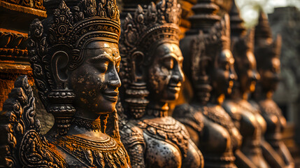 Statues sur un temple au Cambodge