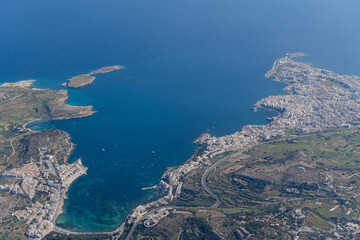 Malta from an airplane. View from above.