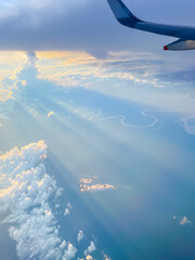 Beautiful aerial view of the plane window of the amazonian river