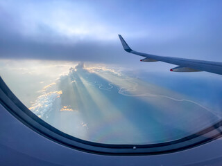 Beautiful aerial view of the plane window of the amazonian river