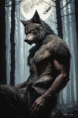 Obraz na płótnie Canvas wolf man in the forest