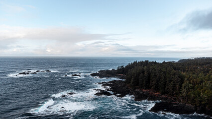 aerial view of coast and ocean