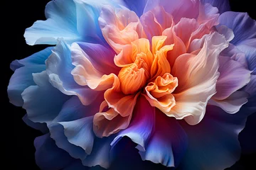 Foto op Plexiglas Abstract colorful flower bloom on a dark background, artistic digital design. © ardanz