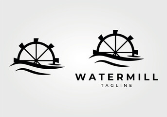 watermill logo concept vintage vector illustration design, icon, sign and symbol
