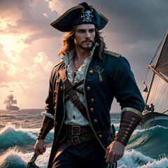 pirate in a stormy sea